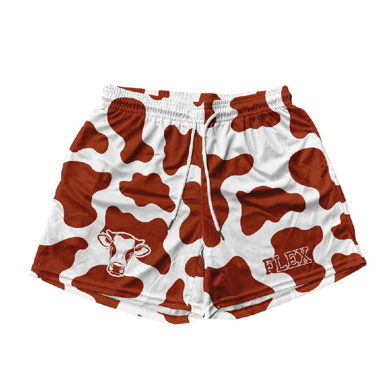 Basic Mesh Short - Brown Cow Print