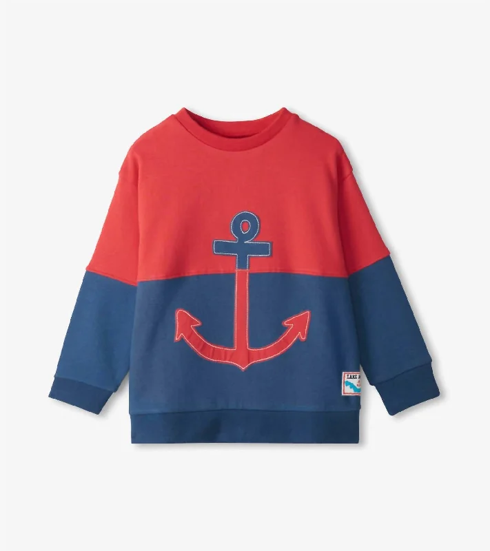 Boys' Color Block Anchor Pullover Sweatshirt In Ensign Blue