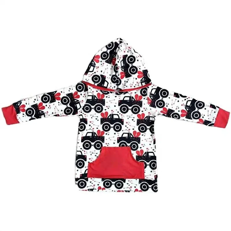 Boy's Heart And Truck Hoodie In White/black/red