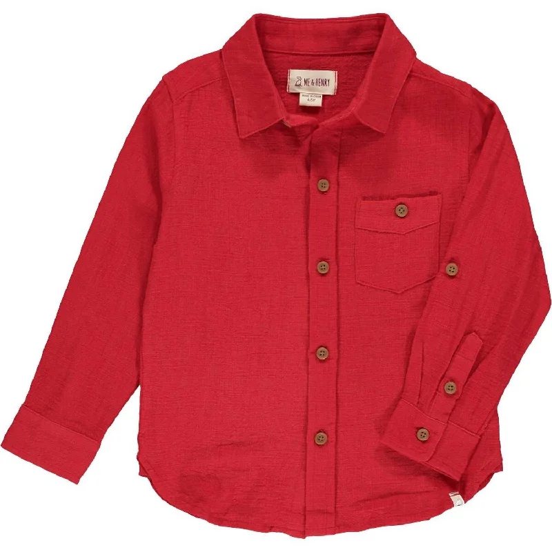 Boys Merchant Button Down Shirt In Red