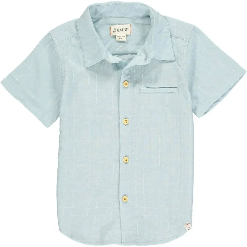 Boy's Newport Button Down Shirt In Blue Grid