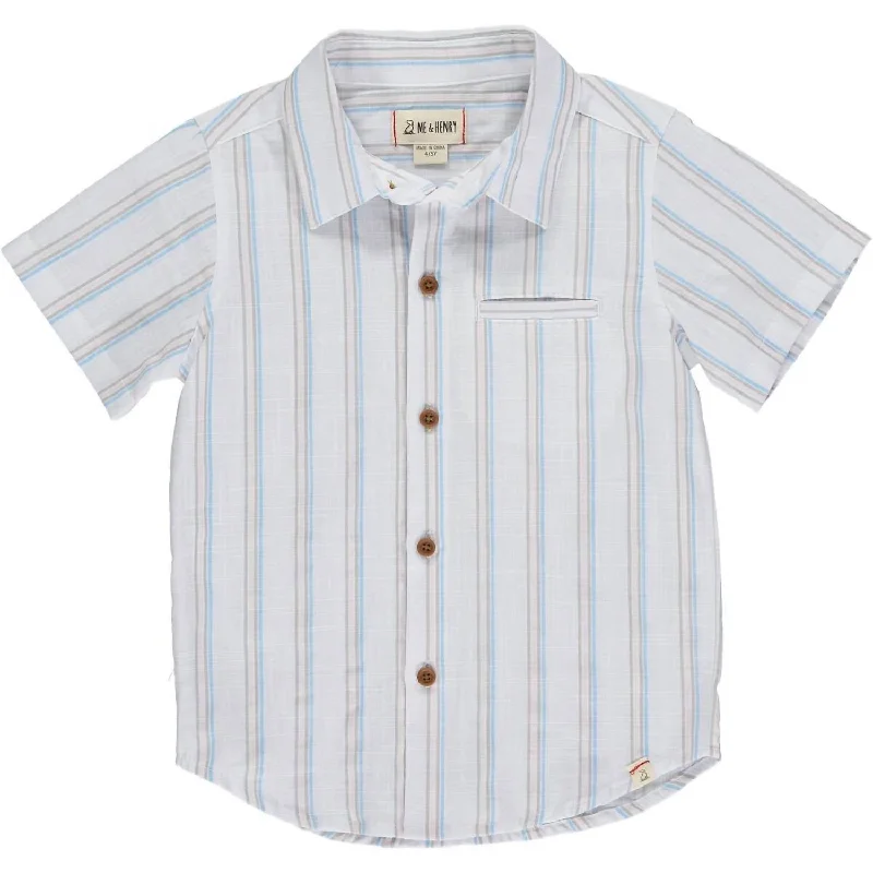 Boy's Newport Button Down Shirt In Cool Stripe