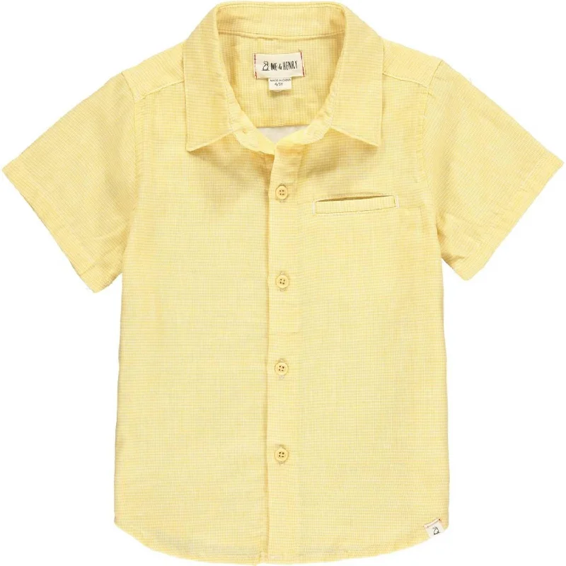 Boy's Newport Button Down Shirt In Gold Microcheck