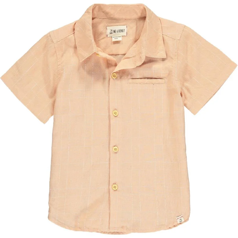 Boy's Newport Button Down Shirt In Peach Grid