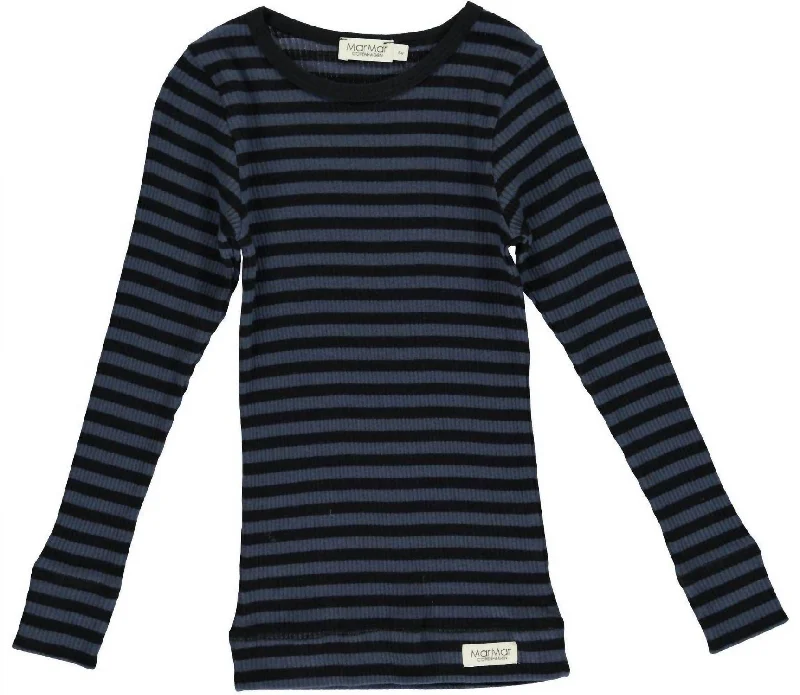 Boys Striped Ribbed Long Sleeve Shirt In Black/blue