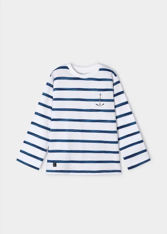 Boys' Striped T-Shirt In Whit-Navy