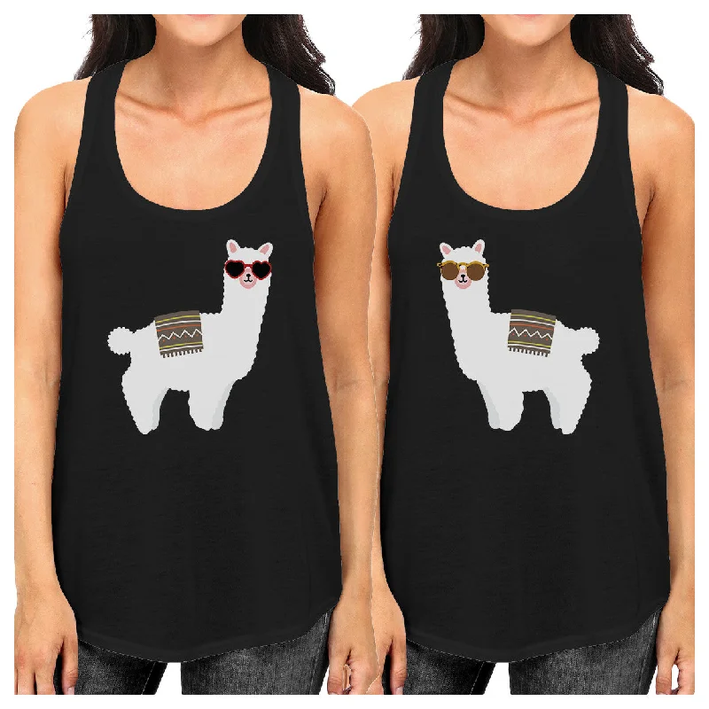 Llamas With Sunglasses BFF Matching Black Tank Tops