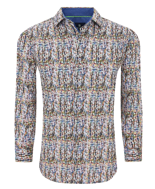 Tom Baine Slim Fit Performance Long Sleeve Printed Button Down