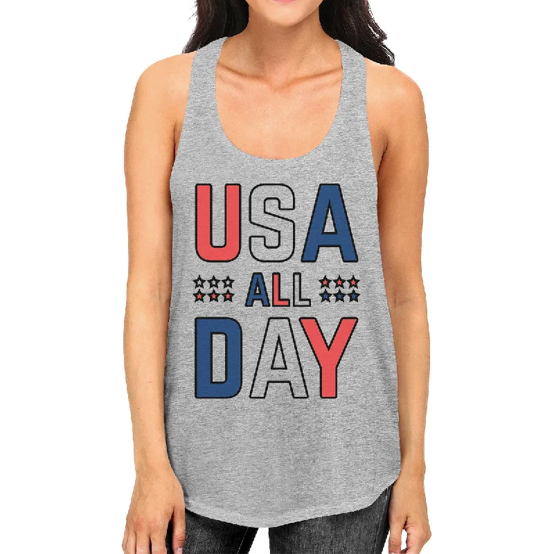 USA All Day Cute Womens Cotton Tank Top Racerback Fourth of July