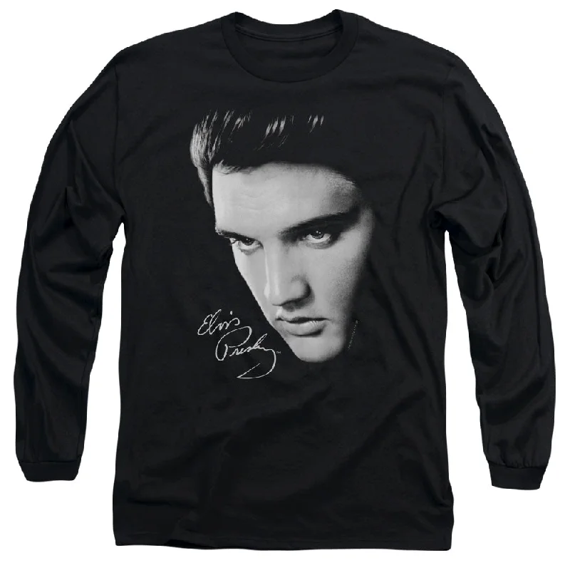 Elvis Presley Long Sleeve T-Shirt Close Up Black Tee