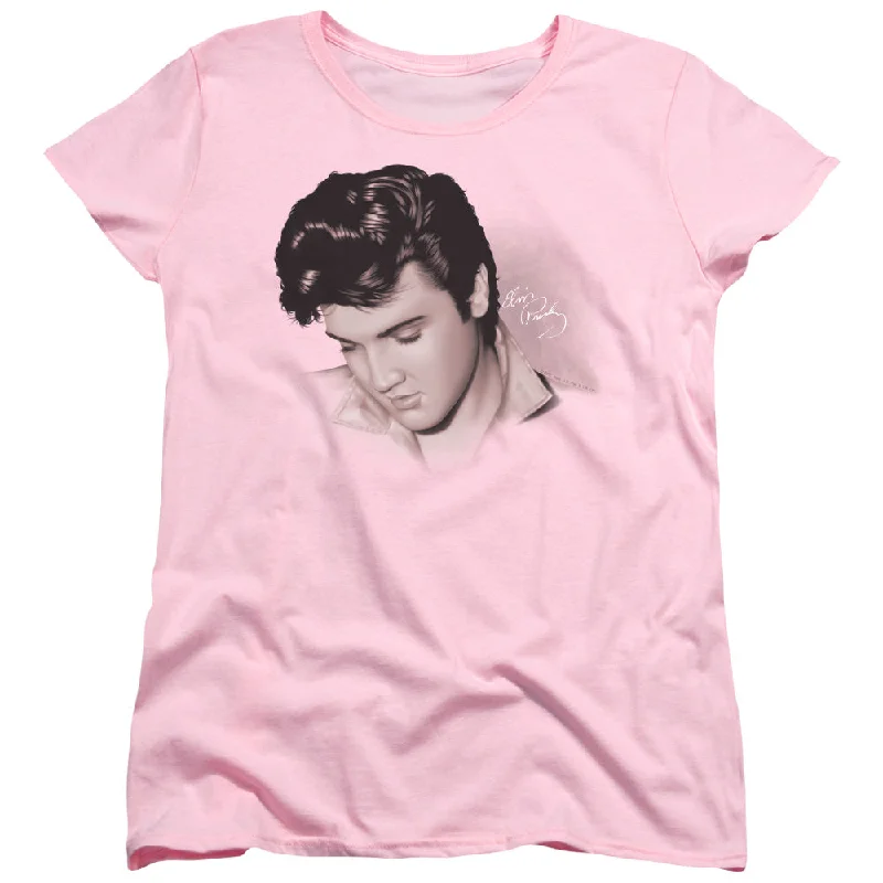 Elvis Presley Womens T-Shirt Looking Down Pink Tee