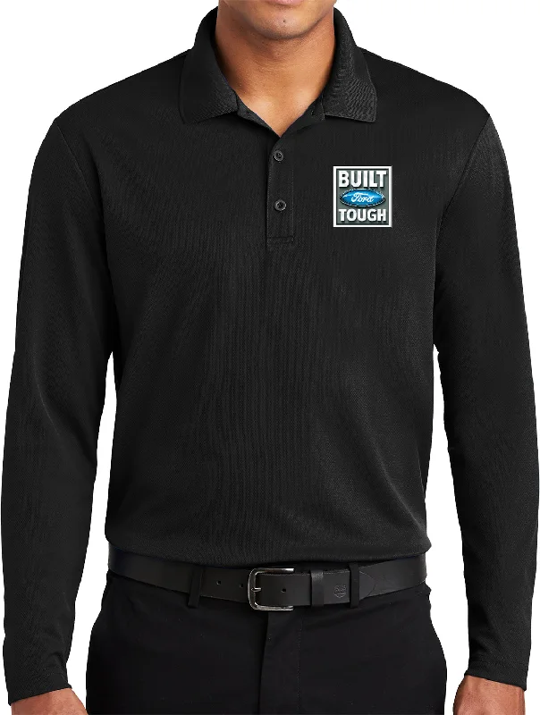 Ford Long Sleeve Polo Built Ford Tough Pocket Print