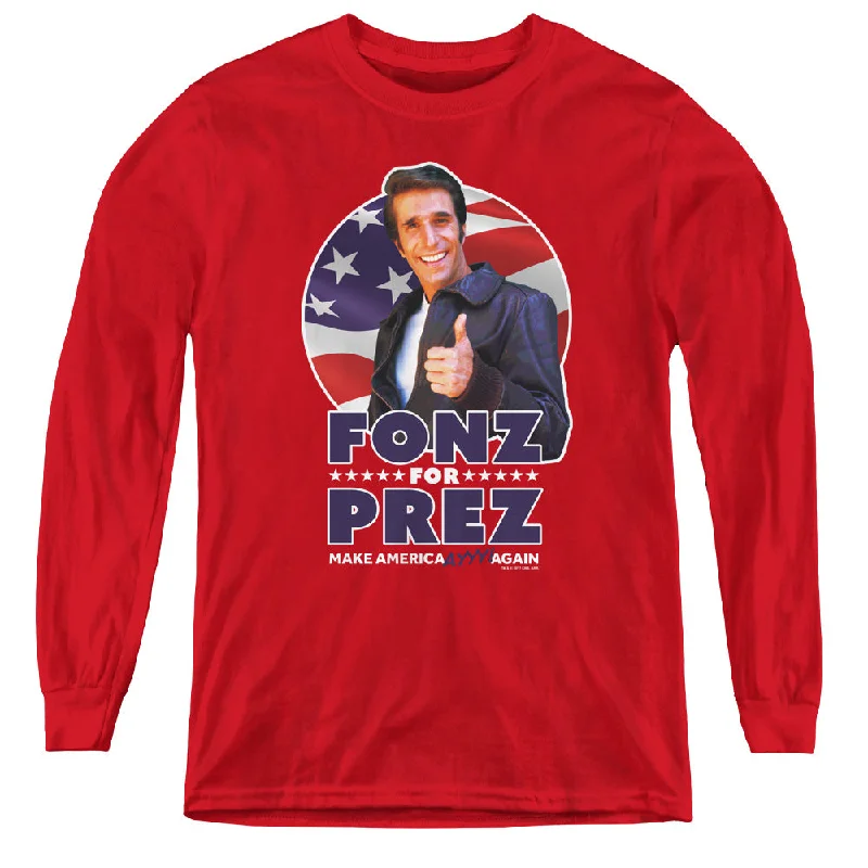 Happy Days Kids Long Sleeve Shirt Fonz For President Red Tee