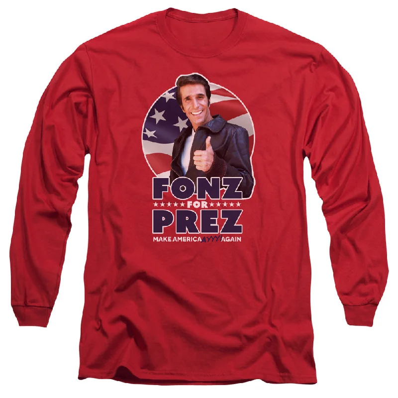 Happy Days Long Sleeve T-Shirt Fonz For President Red Tee