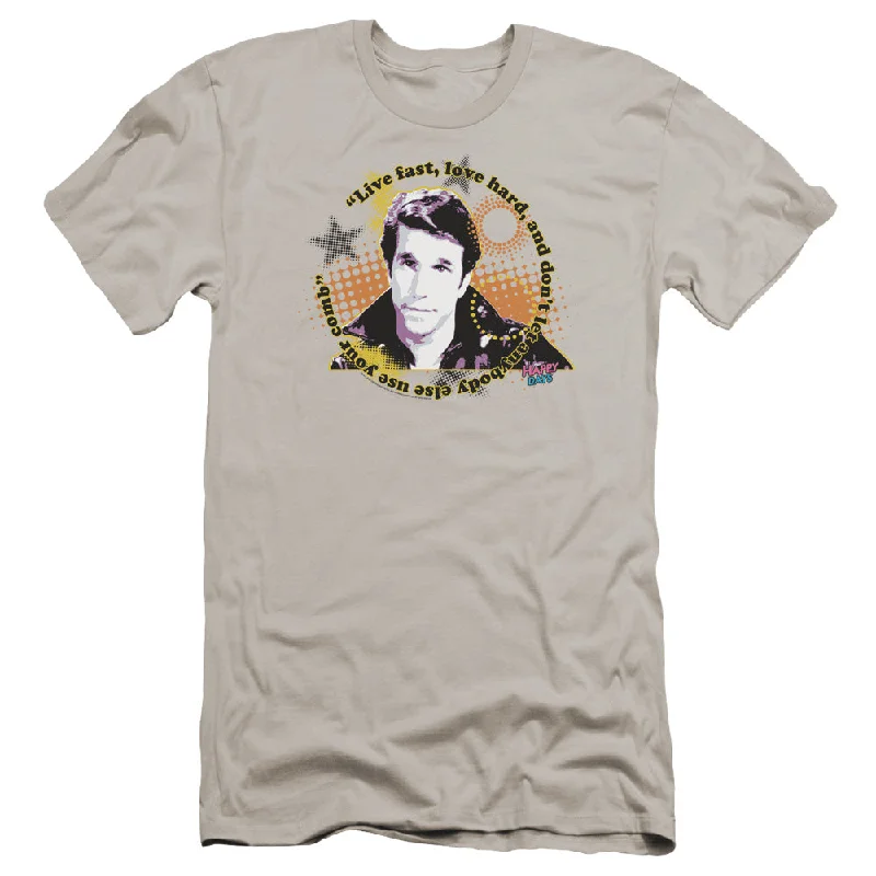 Happy Days Premium Canvas T-Shirt Fonzie Live Fast Love Hard Silver