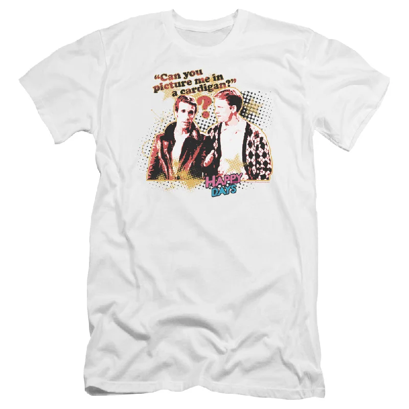 Happy Days Premium Canvas T-Shirt Picture Me in a Cardigan White Tee