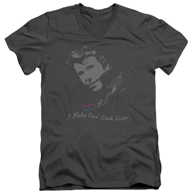 Happy Days Slim Fit V-Neck T-Shirt Cool Fonz Charcoal Tee