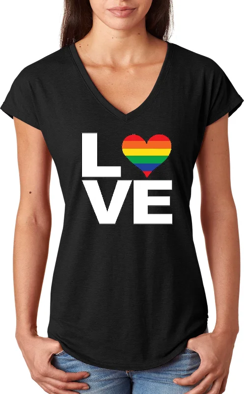 Ladies LGBT Triblend V-Neck Shirt Gay Pride Love