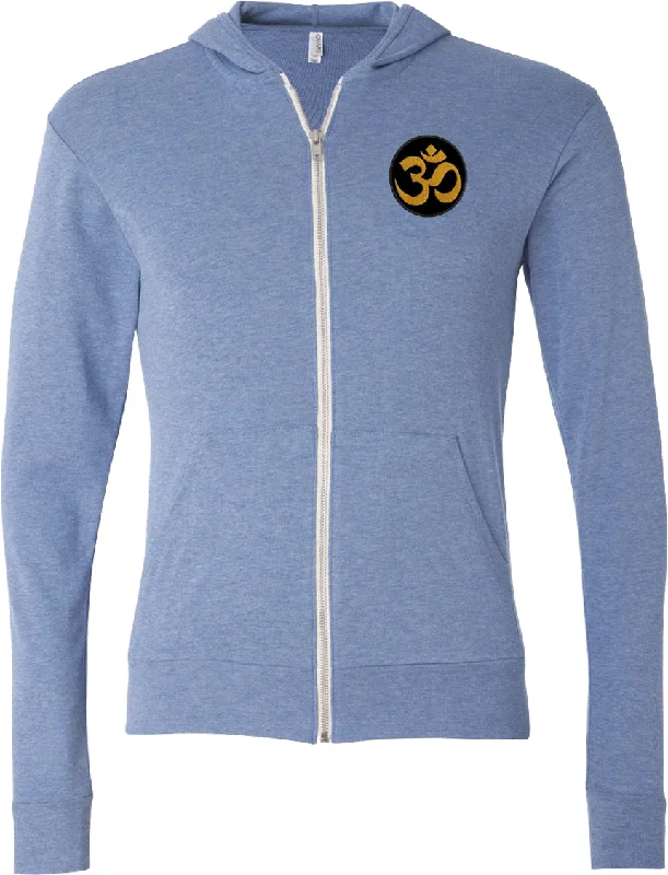 Lightweight Yoga Full-Zip Hoodie Gold Aum Patch Pocket Print