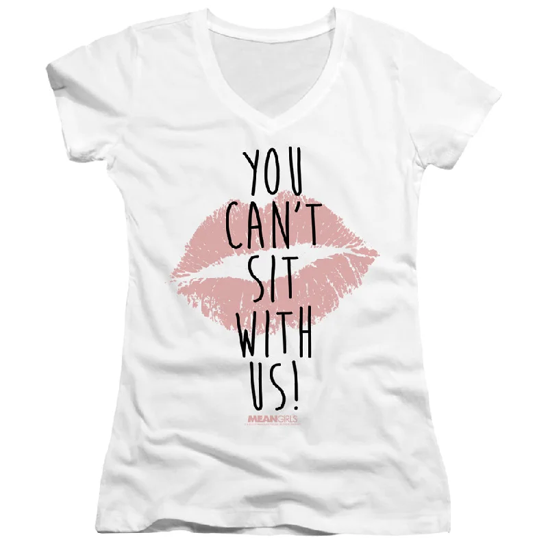 Mean Girls Juniors V-Neck T-Shirt Can't Sit With Us White