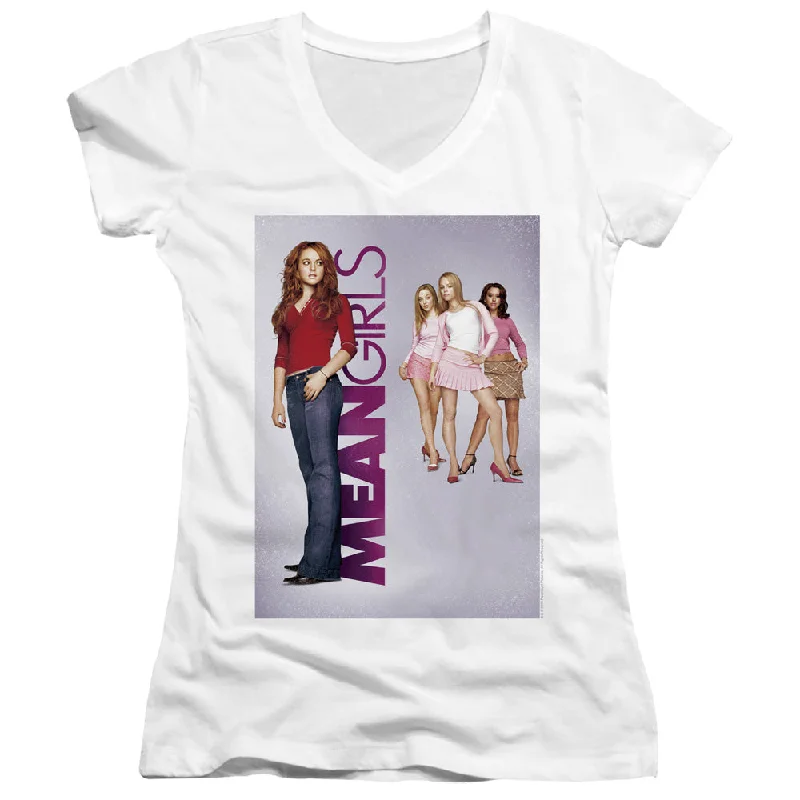 Mean Girls Juniors V-Neck T-Shirt Movie Poster Artwork White Tee