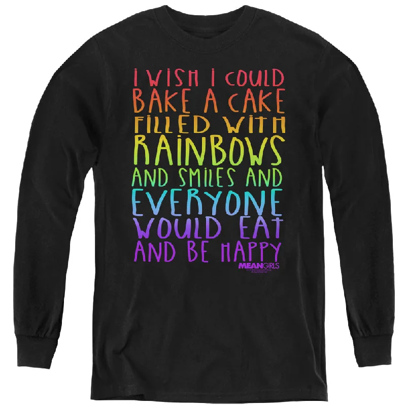 Mean Girls Kids Long Sleeve Shirt Rainbows and Cake Black Tee