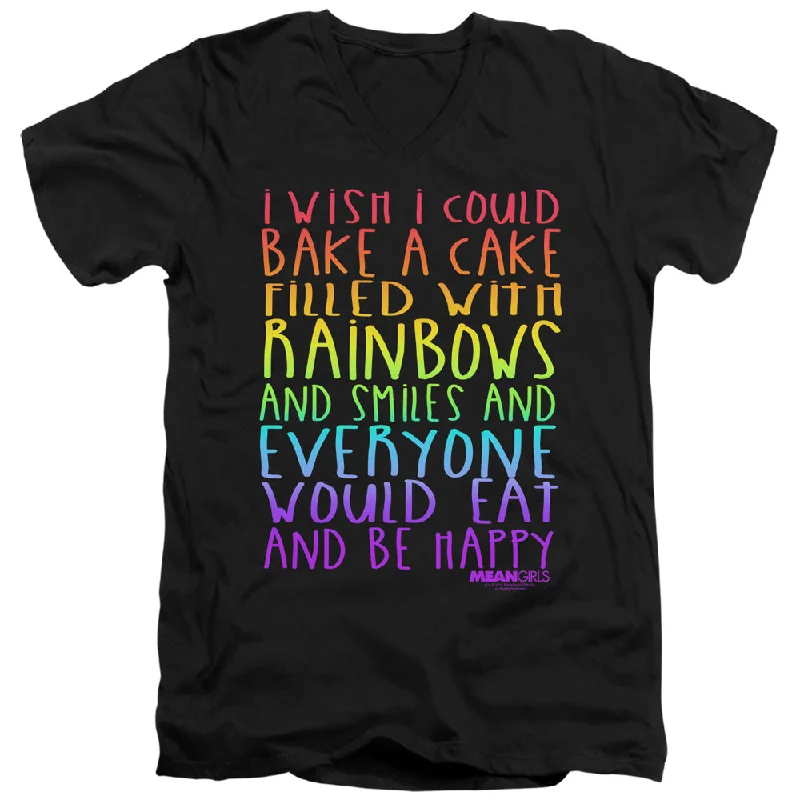 Mean Girls Slim Fit V-Neck T-Shirt Rainbows and Cake Black Tee