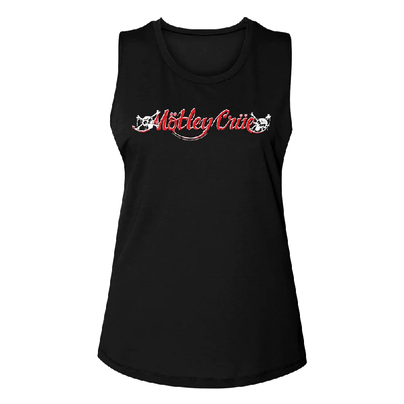 Motley Crue Red and White Logo Ladies Muscle Black Tank Top