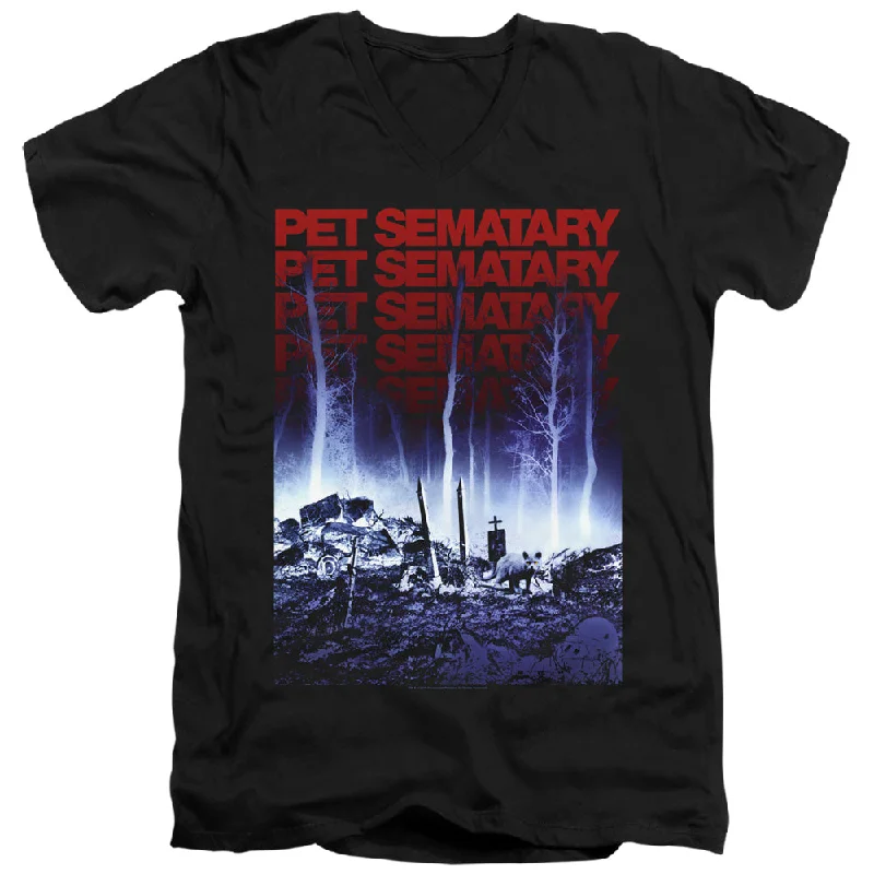 Pet Sematary Slim Fit V-Neck T-Shirt Repeat Black