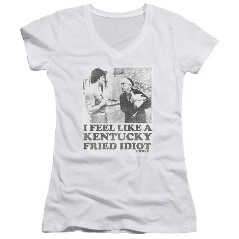 Rocky II Juniors V-Neck T-Shirt Kentucky Fried Idiot White Tee