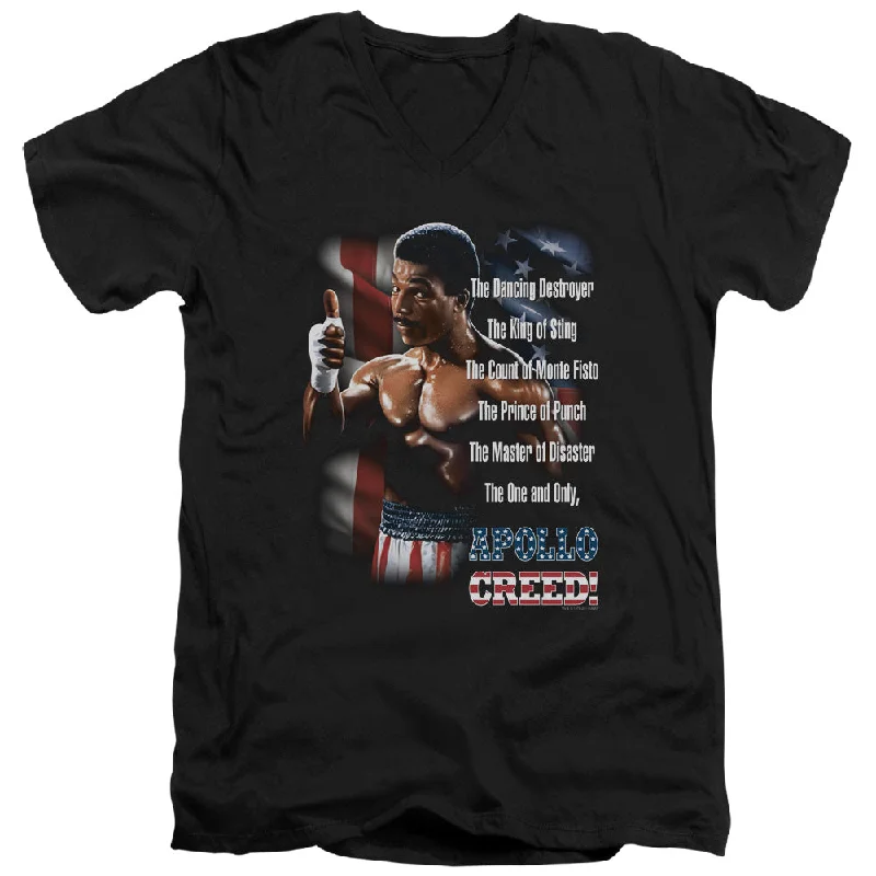 Rocky II Slim Fit V-Neck T-Shirt One and Only Apollo Creed Black Tee