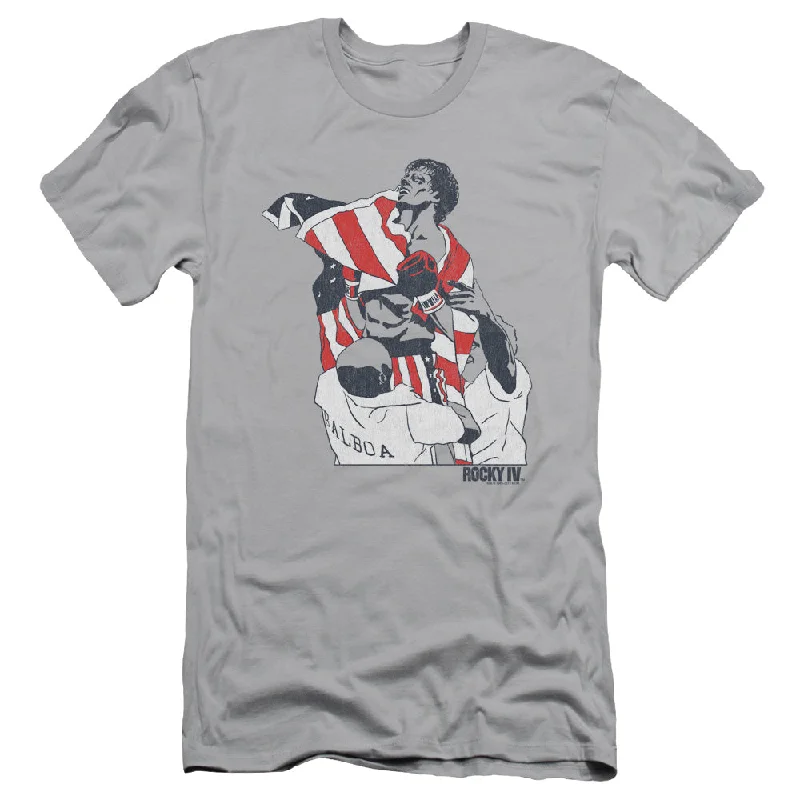 Rocky IV Slim Fit T-Shirt Wrapped in American Flag Silver Tee