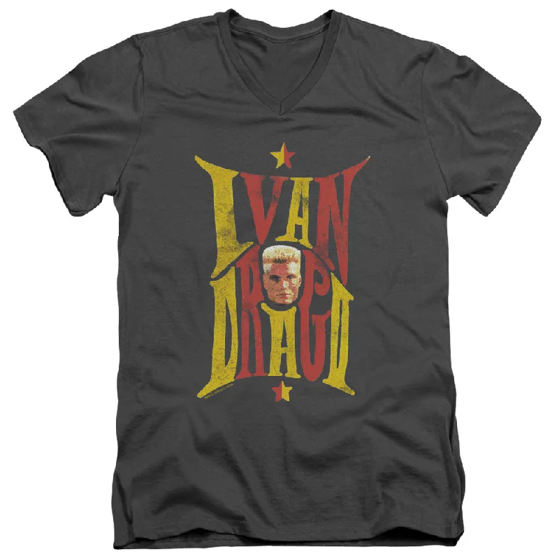 Rocky IV Slim Fit V-Neck T-Shirt Ivan Drago Colored Name Charcoal Tee