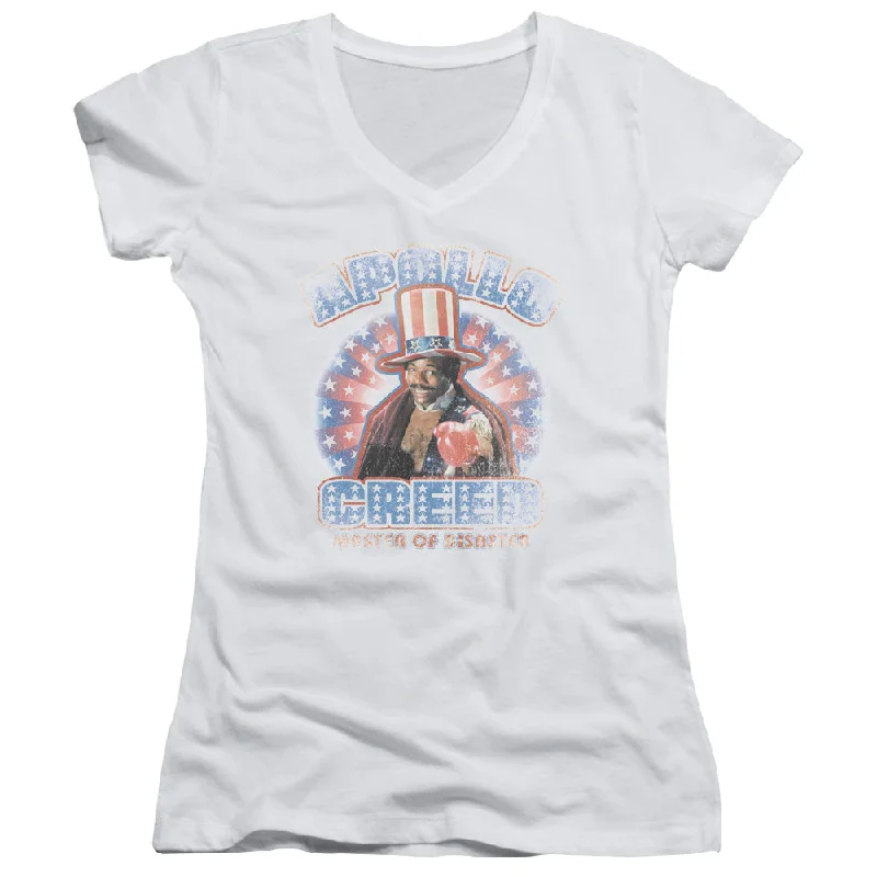 Rocky Juniors V-Neck T-Shirt Apollo Creed American White Tee