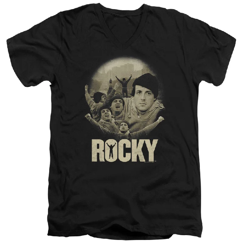 Rocky Slim Fit V-Neck T-Shirt Balboa Collage Black Tee