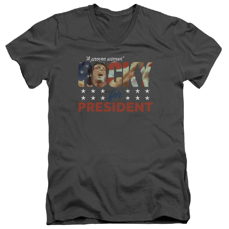 Rocky Slim Fit V-Neck T-Shirt Rocky For President Charcoal Tee