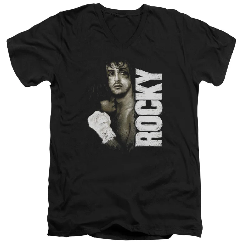 Rocky Slim Fit V-Neck T-Shirt Serious Portrait Black Tee