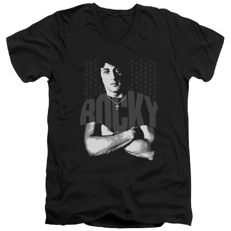 Rocky Slim Fit V-Neck T-Shirt Stars Black Tee