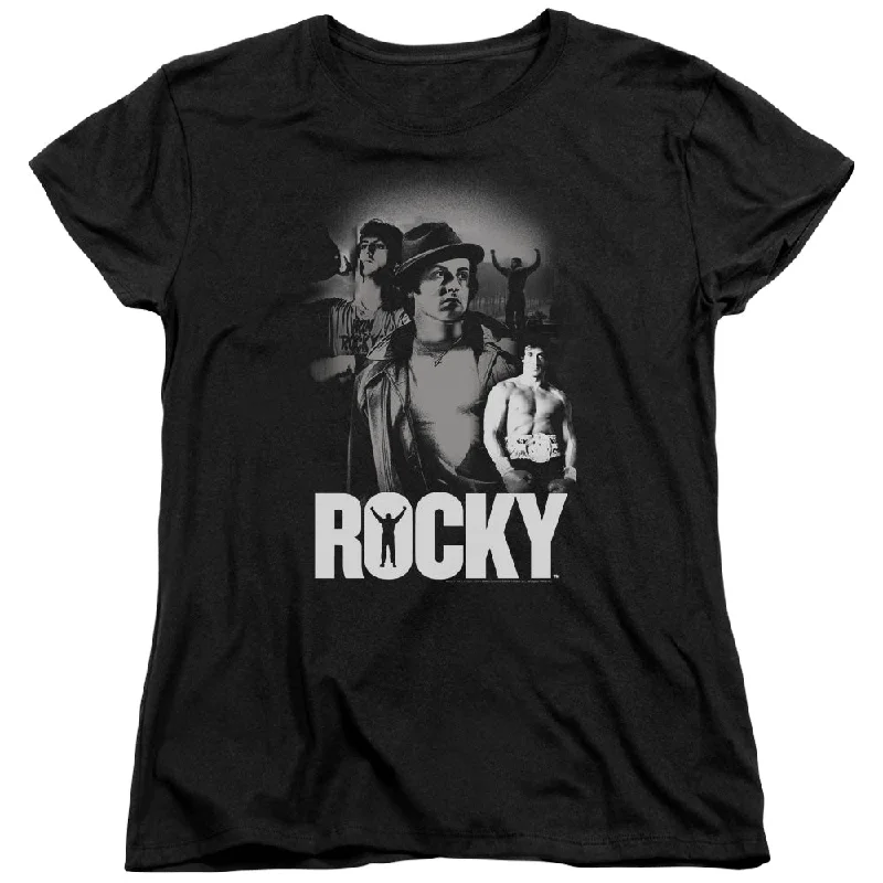 Rocky Womens T-Shirt Champion Collage Black Tee