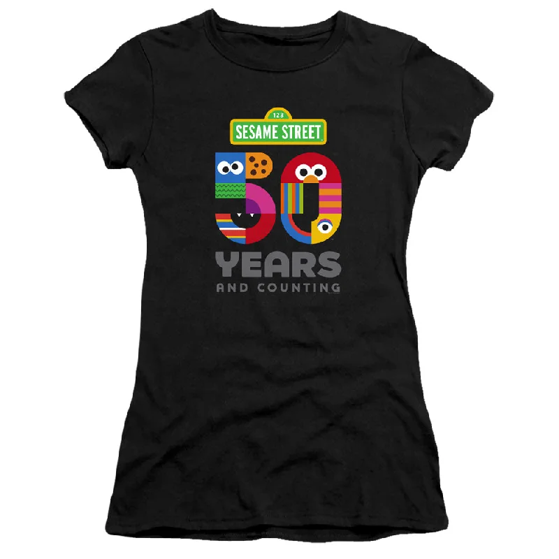 Sesame Street Juniors T-Shirt 50th Anniversary Logo Black Premium Tee