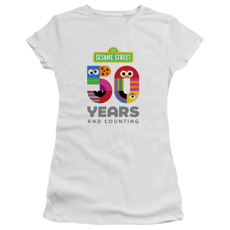 Sesame Street Juniors T-Shirt 50th Anniversary Logo White Tee