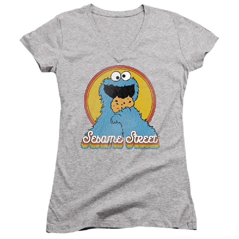 Sesame Street Juniors V-Neck Cookie Monster Rainbow Heather Tee