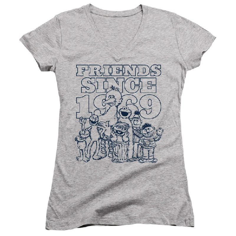 Sesame Street Juniors V-Neck Friends Since 1969 Heather Tee