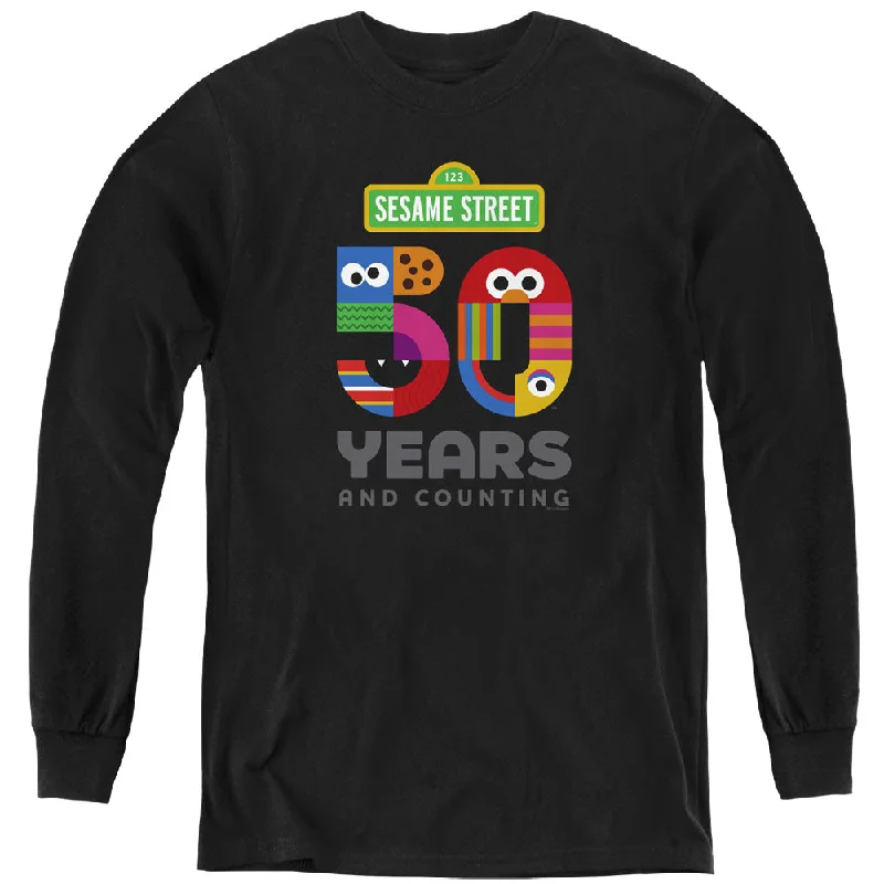 Sesame Street Kids Long Sleeve Shirt 50th Anniversary Logo Black Tee