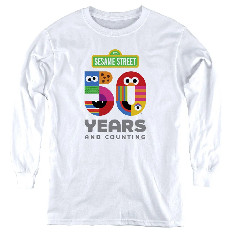 Sesame Street Kids Long Sleeve Shirt 50th Anniversary Logo White Tee