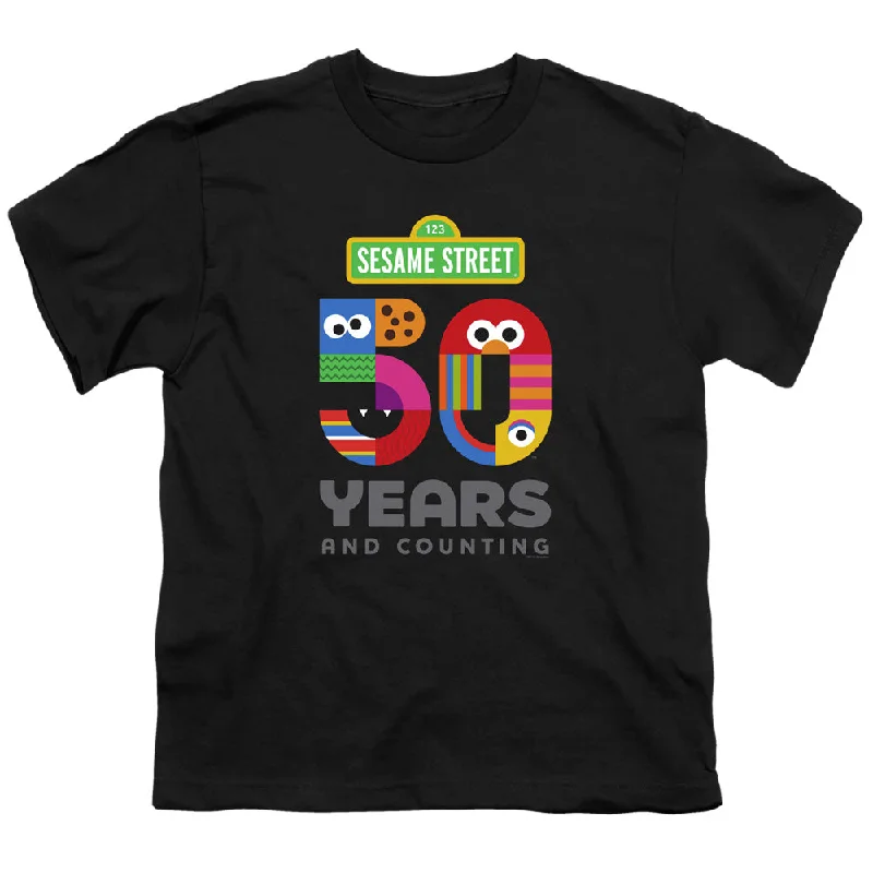 Sesame Street Kids T-Shirt 50th Anniversary Logo Black Tee