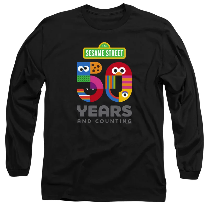 Sesame Street Long Sleeve T-Shirt 50th Anniversary Logo Black Tee