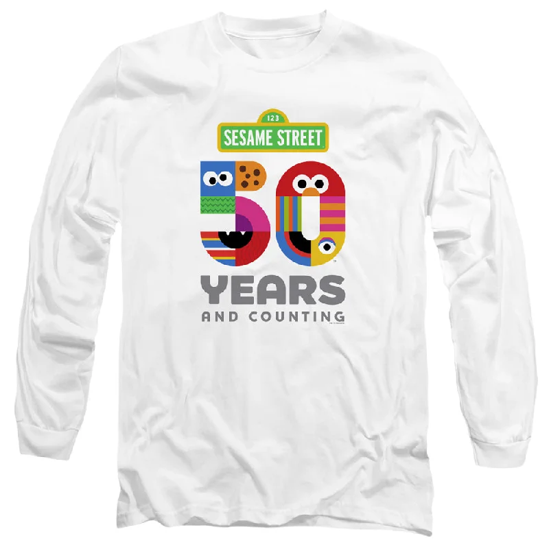 Sesame Street Long Sleeve T-Shirt 50th Anniversary Logo White Tee