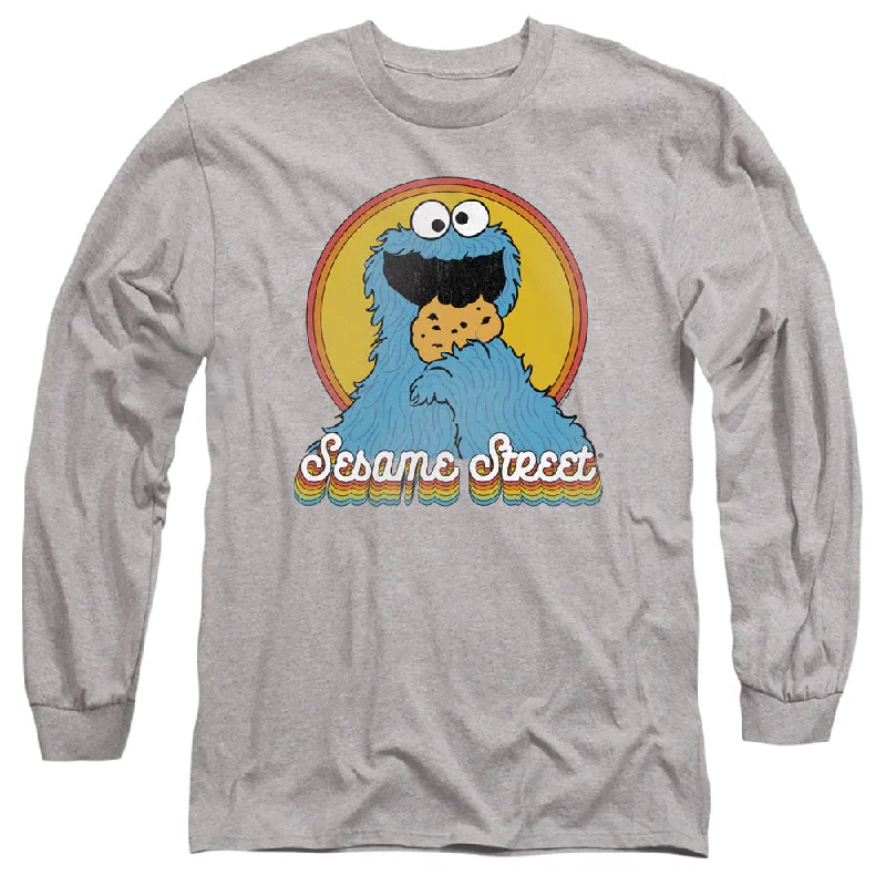 Sesame Street Long Sleeve T-Shirt Cookie Monster Rainbow Heather Tee