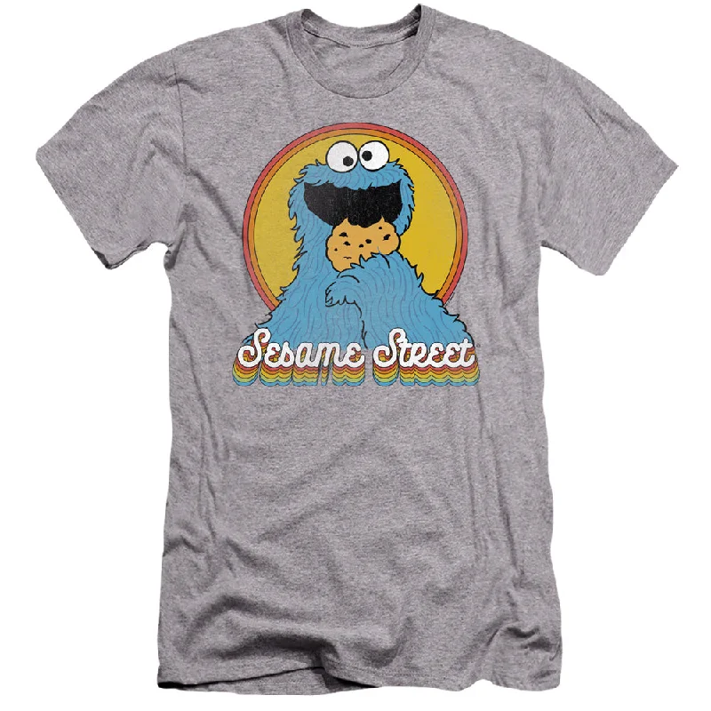 Sesame Street Premium Canvas Shirt Cookie Monster Rainbow Heather Tee